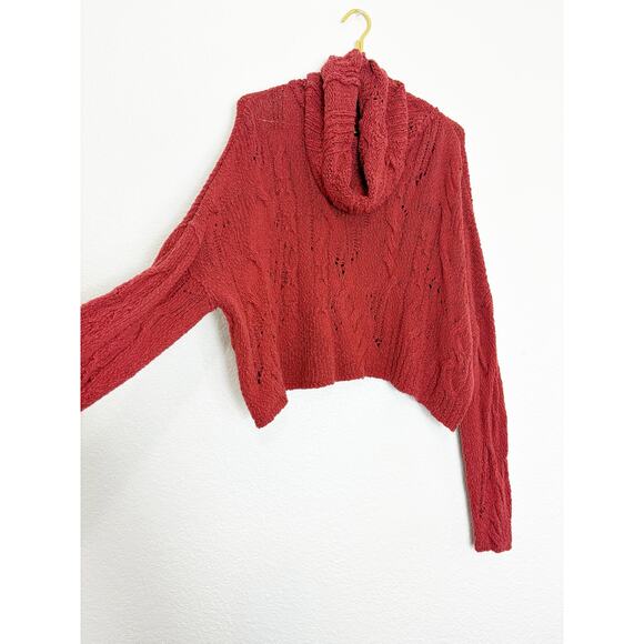 Free People Shades Of Dawn Pullover Sweater Size Large Cowl Neck Chunky Rust Red - Picture 9 of 11